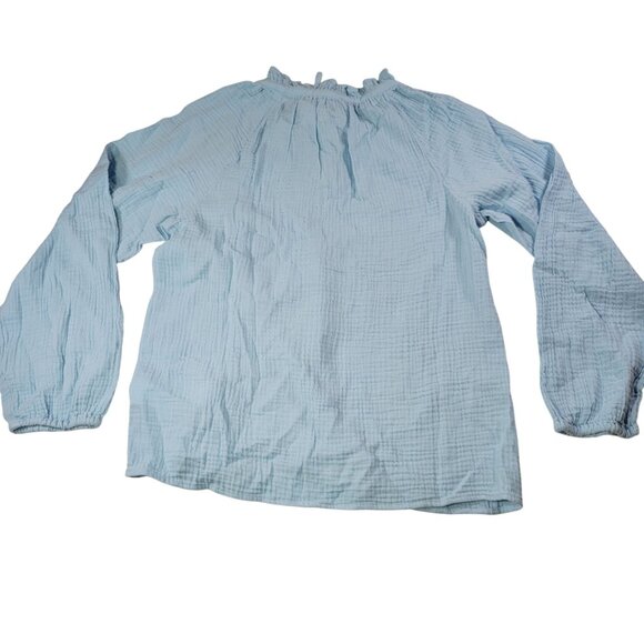 J.Crew Women Light Blue Cotton Gauze Ruffled Neck Long Sleeve Blouse Size M - Picture 7 of 8